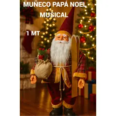 GENERICO - PAPÁ NOEL SANTA CLAUS 1MT FORASTERO ADORNO NAVIDAD MANO Y BOLSO CON SONIDO MÚSICA NAVIDEÑA
