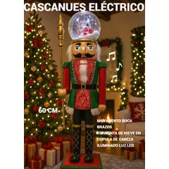 GENERICO - CASCANUECES MUSICAL ELÉCTRICO LUZ MOVIMIENTO BOCA BRAZOS CÚPULA NIEVE BAÑANDO PAPA NOEL PREMIUM 60CM