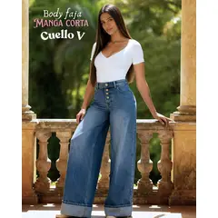 GENERICO - BODY CON FAJA MODELADOR EFECTO LIPO MANGA CORTA CUELLO V