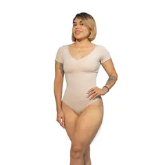 GENERICO - BODY CON FAJA MODELADOR EFECTO LIPO MANGA CORTA CUELLO V