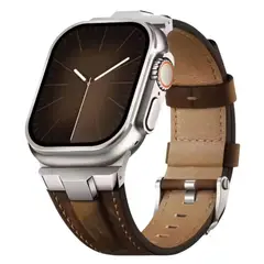 SUITISBEST - Correa De Cuero Para Apple Watch Ultra Titanium Brown
