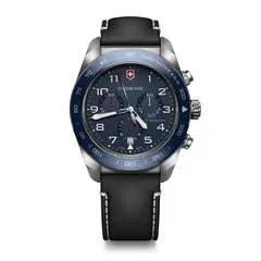 VICTORINOX - Reloj Swiss Army Chrono correa de cuero negra dial azul