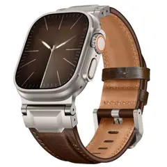 OEM - Correa De Cuero Qianxiang Para Apple Watch Ultra Titanium Brown