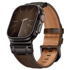 QIANXIANG - Correa De Cuero Para Apple Watch Ultra Black Brown