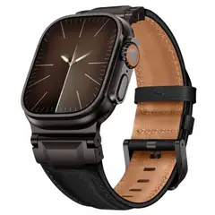 QIANXIANG - Correa De Cuero Para Apple Watch Ultra Black Black