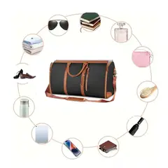 GENERICO - MALETA BOLSA DE VIAJE PLEGABLE CONVERTIBLE PAR VIAJE COLOR NEGRA CON DETALLE MARRON