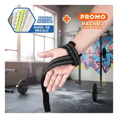 GENERICO - Pack12 Correa de Levantamiento para Rutinas Intensivas en Negro Y+Papel Regalo
