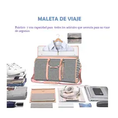 GENERICO - MALETA BOLSA DE VIAJE PLEGABLE CONVERTIBLE PAR VIAJE COLOR BLANCO CON RAYAS AZULES Y REBETES ROSA