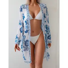 KAST PE - Salida de Playa Bianca Kimono mesh estampado flores - Talla M