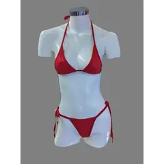 GENERICO - Bikini Ropa de Baño 2Pzas triangulo MICROBIKINI Asoleador ROJO ENTERO  Talla SML Ajustable DEALCOBA