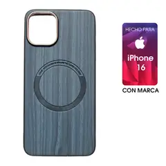ASIA IMPORT - Case Cuerina Con Diseño Madera Para iPhone 16 Con Marca