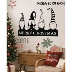 GENERICO - CUADRO DECORATIVO NAVIDAD ELFOS ARBOL MDF NEGRO