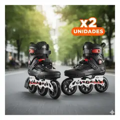 GENERICO - Pack2 Rollers Patines Profesional Lineal RojoNegro Ollie para Regalar Y+Regalo Sticker