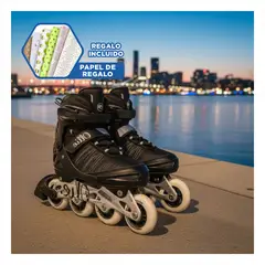 GENERICO - Patines Roller con Luces LED Ruedas en Linea Regulable 38-41 Color Negro Y+Papel Regalo