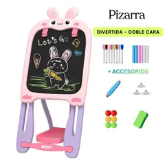 GENERICO - PIZARRA EDUCATIVA ANIMADA PARA NIÑOS - DOBLE CARA EN ROSADO + ACCESORIOS