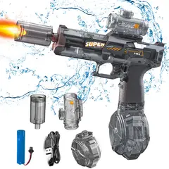GENERICO - Pistola de Agua Electrica con Luz Led Simula Fuego Alta Velocidad Negro