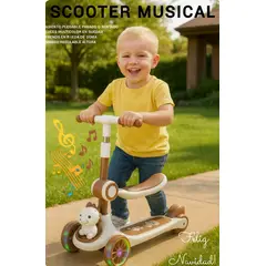GENERICO - SCOOTER PRO MUSICAL ASIENTO PLEGABLE ALTURA REGULABLE RUEDAS GOMA LUCES 6 EN 1 RESISTENCIA PREMIUM