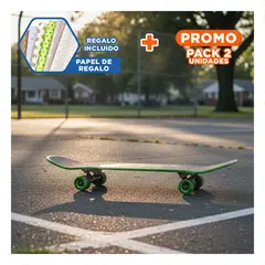 GENERICO - Pack2 Tabla de Skate Verde Motivo de Mini para Desplazamientos Urbanos Y+Papel Regalo