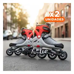 GENERICO - Pack2 Rollers Patines Lineales Talla L RojoPlomo Ollie para Deporte y Viajes Y+Regalo Sticker