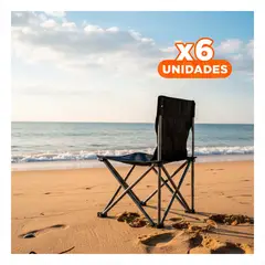 GENERICO - Pack6 AsientoPlegable Tela Negro para Playa y Camping Tamano Grande L 36x60cm Y+Regalo Sticker