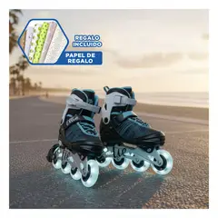 GENERICO - Patines Roller con Luces LED Ruedas en Linea Regulable 38-41 Celeste y Negro Y+Papel Regalo