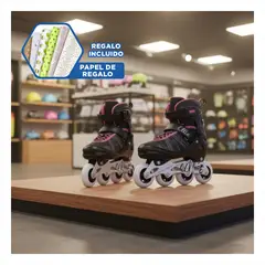 GENERICO - Patines Roller con Luces LED Ruedas en Linea Regulable 38-41 Rosado y Negro Y+Papel Regalo