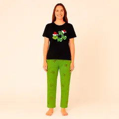 NACIONAL - Pijama Navideña Grinch Dama Conjunto Algodon Verde M3