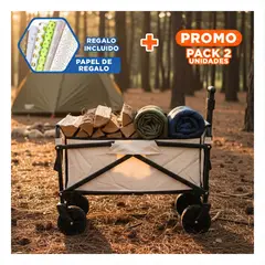 GENERICO - Pack2 Carrito de Playa y Camping Plegable Color Beige con Manija Extensible Y+Papel Regalo