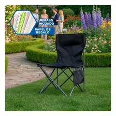 GENERICO - Asiento Plegable para Camping de Tela Resistente Color Negro 36x60cm Talla L Y+Papel Regalo