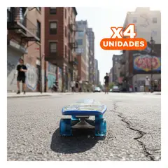 GENERICO - Pack4 Skateboard Azul Estilo Manejando y Toques de Grafiti para Aire Libre Y+Regalo Sticker