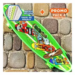 GENERICO - Pack4 Tabla de Skate Deportiva Verde para Paseos Cotidianos Y+Papel Regalo