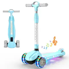 GENERICO - Scooter para niños o niñas con luces led plegable color celeste