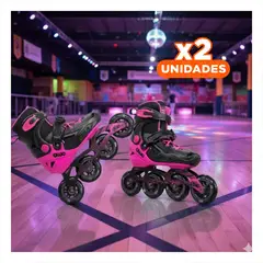 GENERICO - Pack2 Rollers Patines Ajustables 37-40 FucsiaNegro Ollie para Deporte y Viaje Y+Regalo Sticker