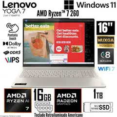 LENOVO - Laptop Yoga 7 2 en 1 16AKP10 AMD Ryzen AI 7 350 16GB RAM 1TB SSD 16" WUXGA TouchScreen
