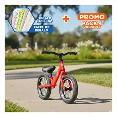 GENERICO - Pack4 Biciclo de Empuje Aro 12 Bici de Iniciacion MG-0514 Rojo Y+Papel Regalo