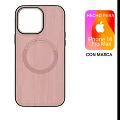 ASIA IMPORT - Case Cuerina Con Diseño Madera Para iPhone 16 Pro Max Con Marca