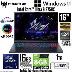 ACER - Laptop Predator Helios Neo 16 AI Intel Core Ultra 9 275HX 16GB RAM 1TB SSD RTX 5060-8GB 16" WQXGA OLED