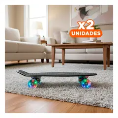 GENERICO - Pack2 Monopatin 55cm Tabla Urbana Luminosa Gravital OM-2206G Negro Y+Regalo Sticker