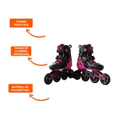 GENERICO - Patines Fucsia y Negro T33 al T36 Ajustable para Niños y Adolescentes Y+Regalo Sticker