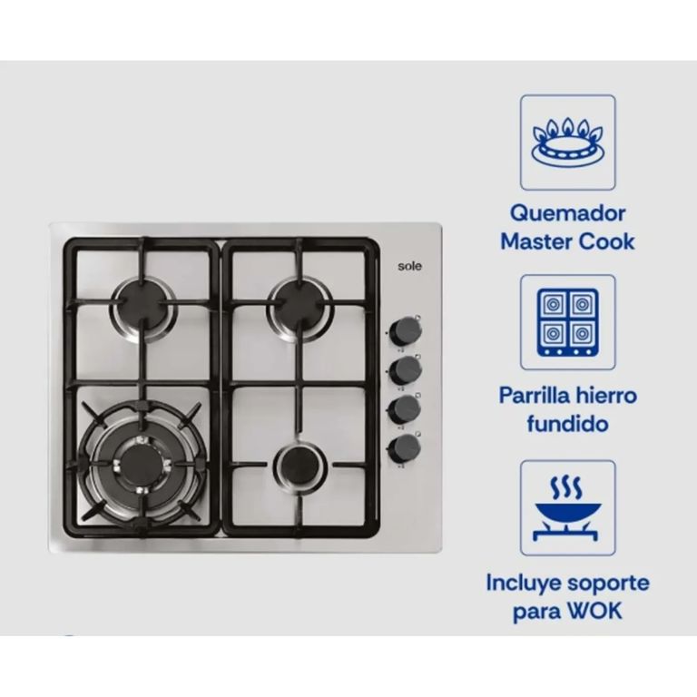 Cocina Encimera a Gas de Acero Inoxidable 58 cm SOLCO036V2