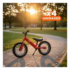 GENERICO - Pack4 Biciclo Starter Aro 12 para Ninos Sin Pedales Ligera Rojo Y+Regalo Sticker