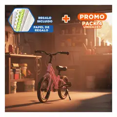 GENERICO - Pack4 Bici de Empuje Aro 12 Bici de Iniciacion MG-0514 Rosado Y+Papel Regalo
