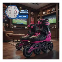 GENERICO - Patines Fucsia y Negro T33 al T36 Ajustable para Niños y Adolescentes Y+Regalo Sticker