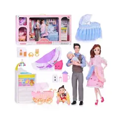 GENERICO - Set Grande Muñeca Familia Mamá Papá Bebé Hija con Cuna y Carriola