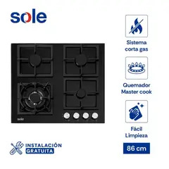 SOLE - Cocina a Gas Empotrable SOLCO040 4 Hornillas - Negro
