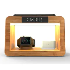 GENERICO - Cargador inalámbrico de bamboo 5 en 1 compatible con iphone airpods applewatch