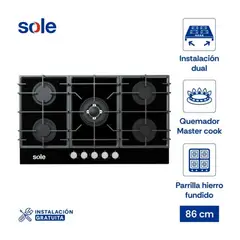 SOLE - Cocina Empotrable 5 Hornillas 86cm SOLCO046V2 - Negro