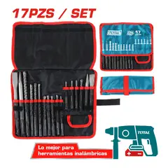 TOTAL TOOLS - Set Brocas y Cinceles para Rotomartillo SDS PLUS 17pcs Total