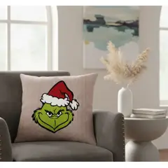 GENERICO - FUNDA NAVIDEÑA DE COJIN CON CARA DE GRINC H