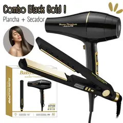 BABYLISS PRO - Combo BabylissPro Edicion Ilimitada Plancha Black Gold + Secador Nano Gold - BNTBGPP43PE